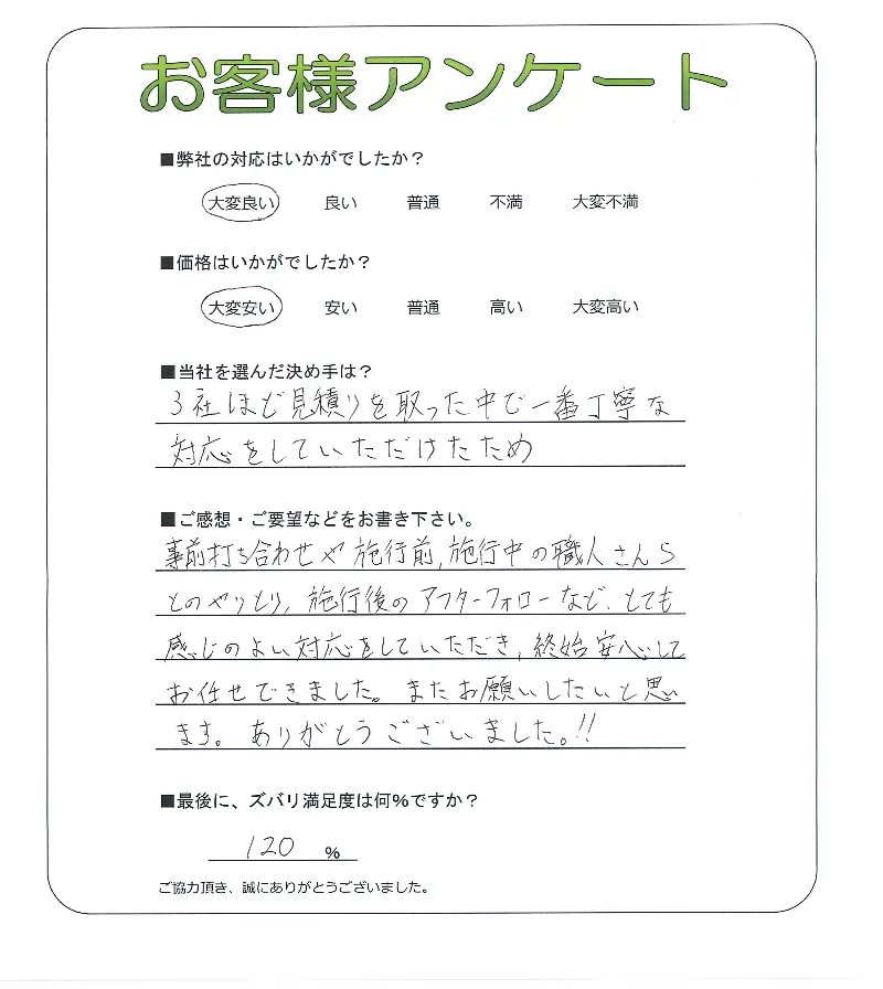 手書きアンケート