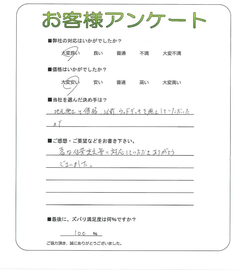 手書きアンケート