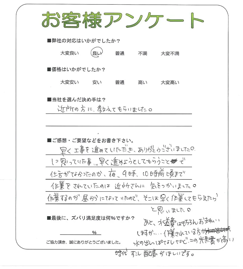 手書きアンケート