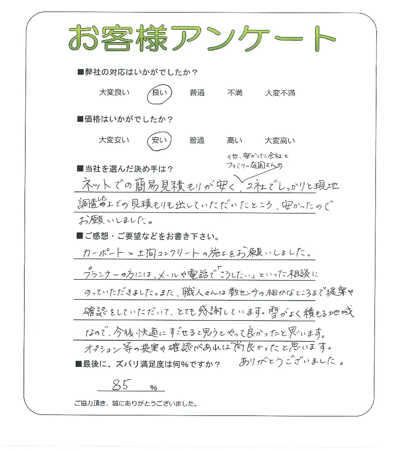 手書きアンケート