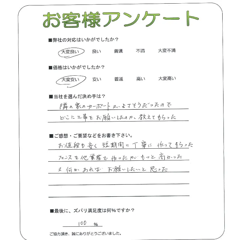 手書きアンケート