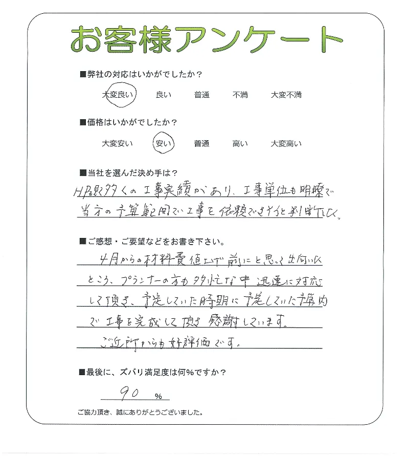 手書きアンケート