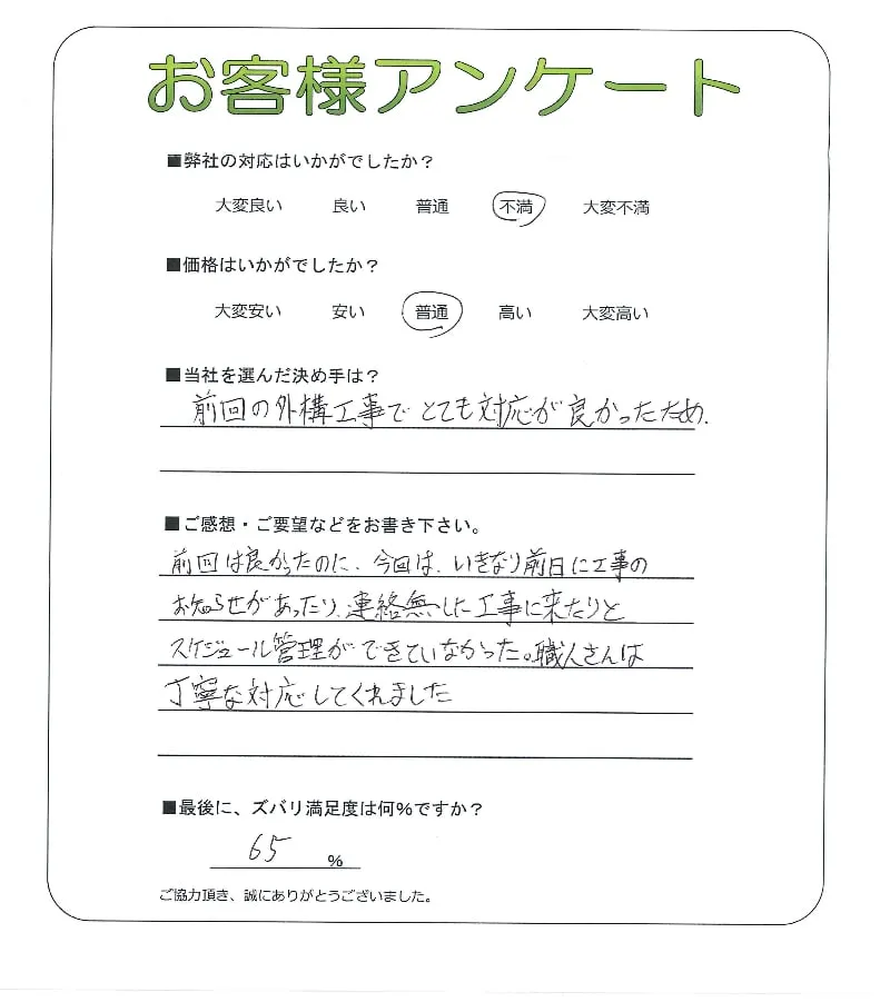 手書きアンケート