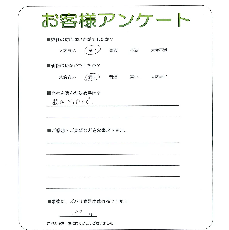 手書きアンケート