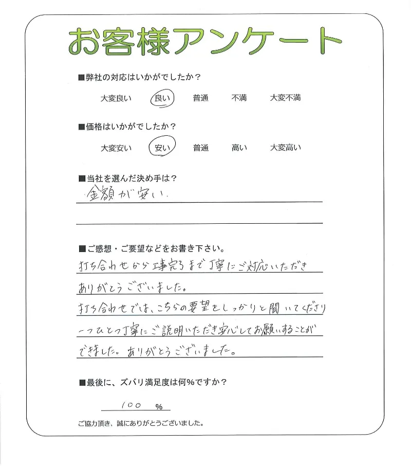 手書きアンケート