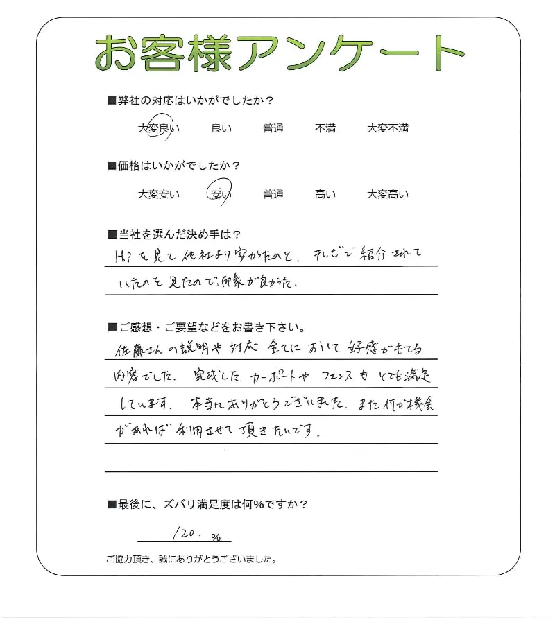 手書きアンケート