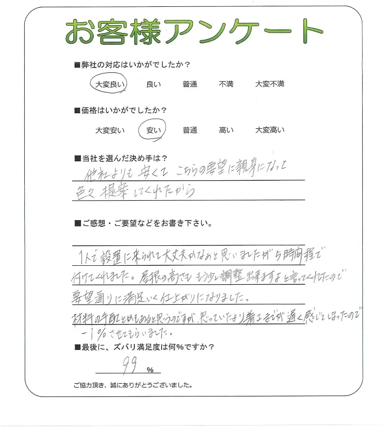 手書きアンケート