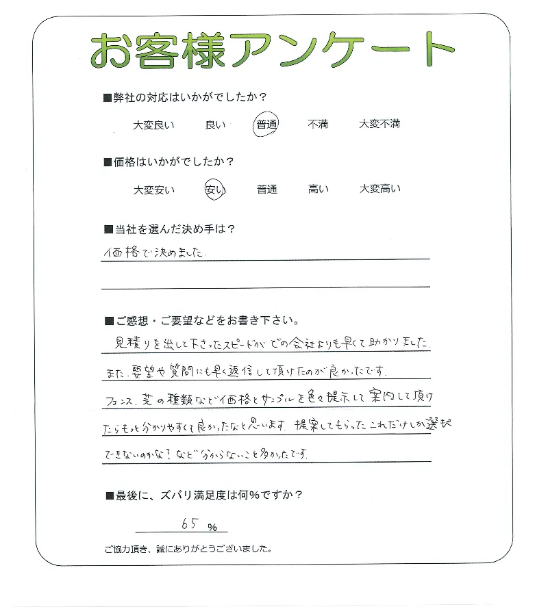 手書きアンケート