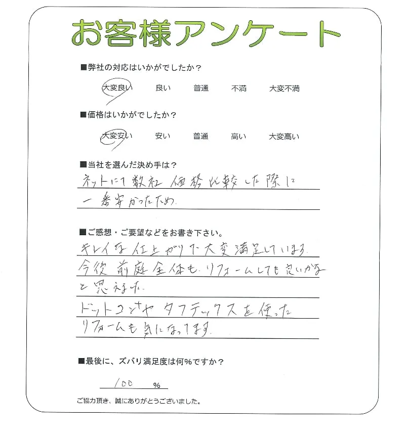 手書きアンケート