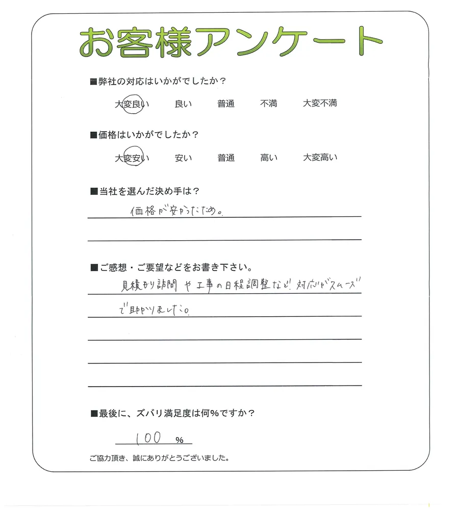 手書きアンケート