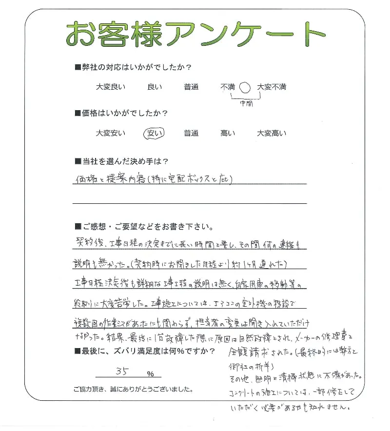 手書きアンケート