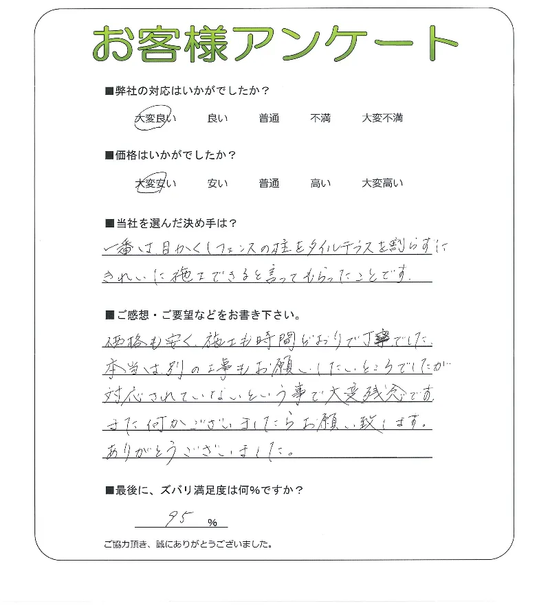 手書きアンケート