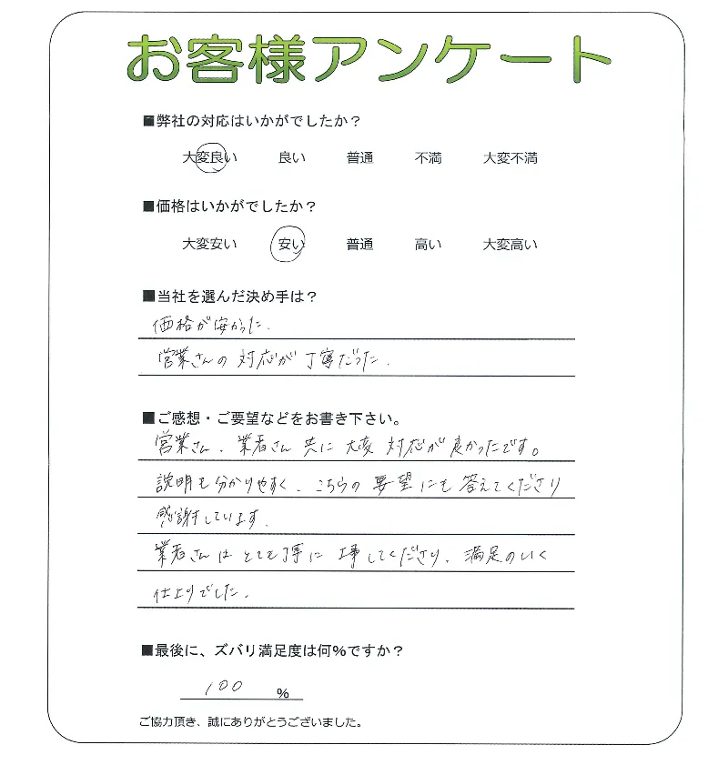 手書きアンケート