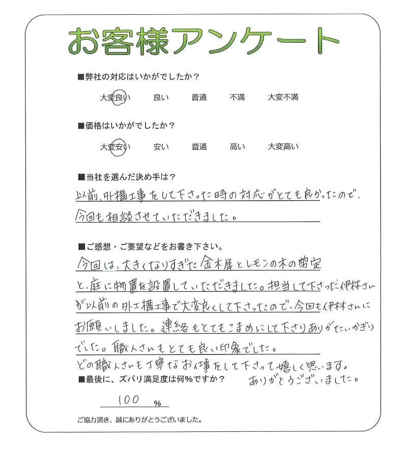 手書きアンケート