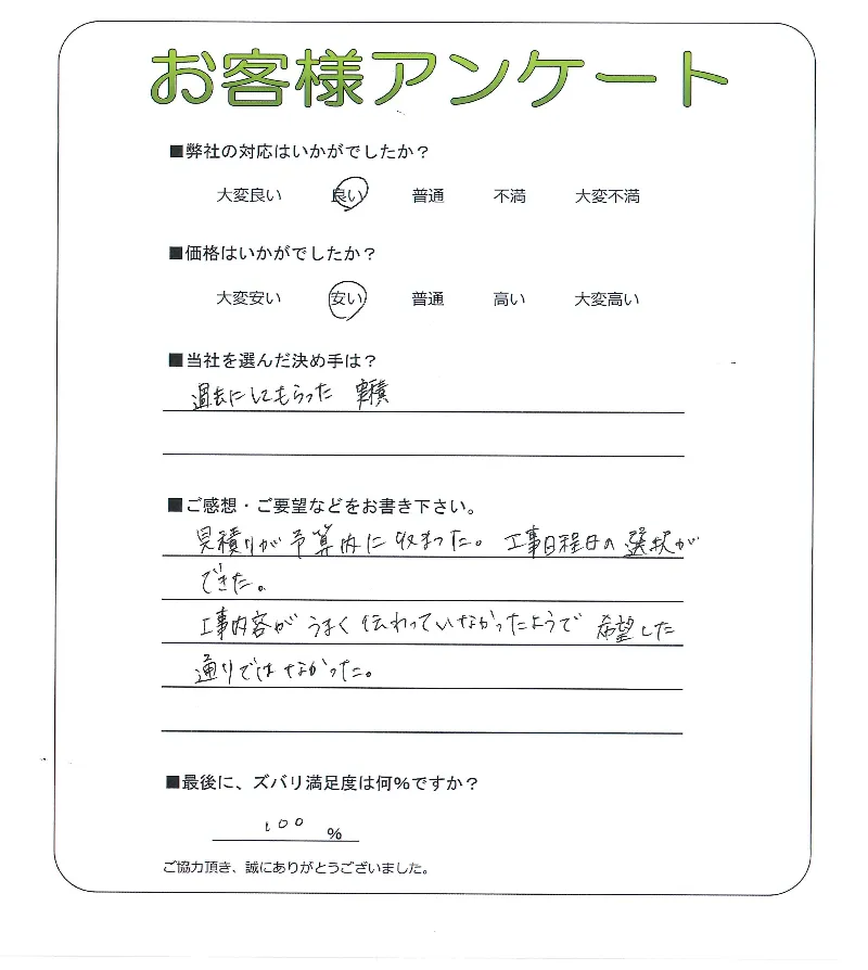 手書きアンケート
