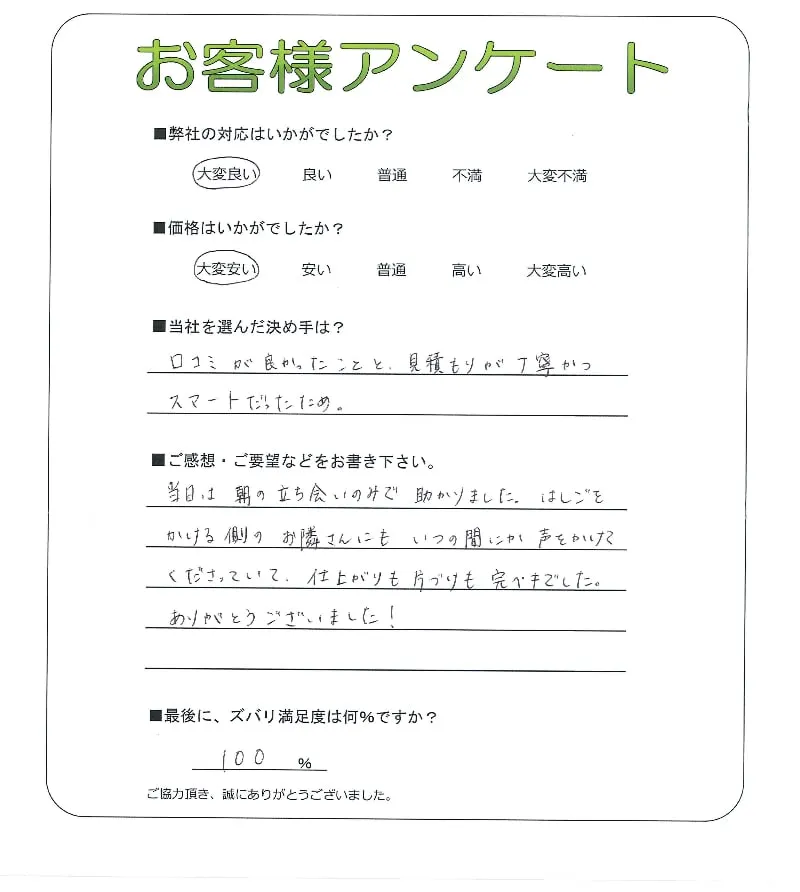 手書きアンケート
