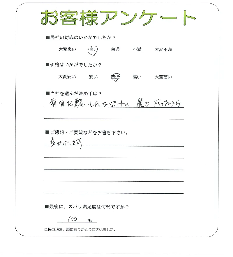 手書きアンケート