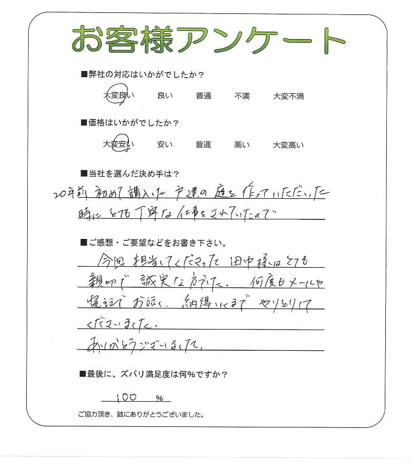 手書きアンケート