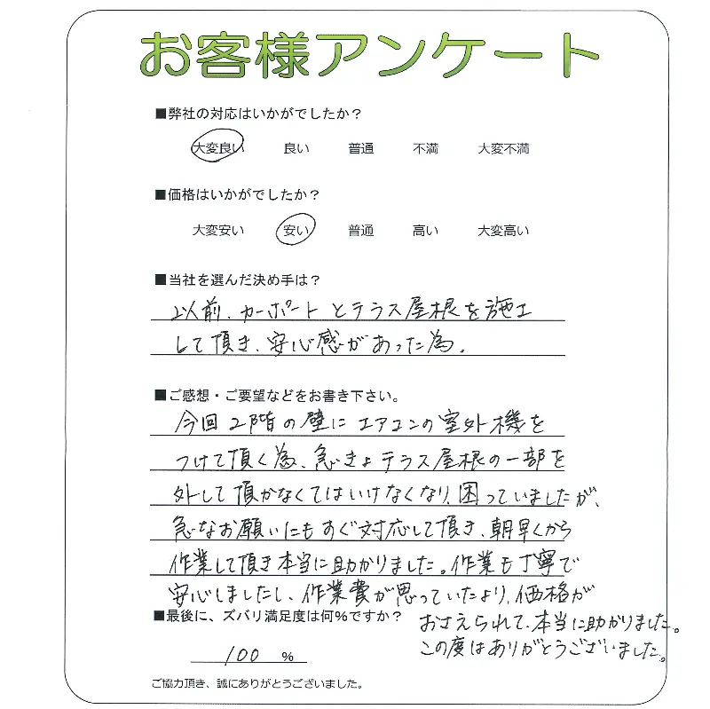 手書きアンケート