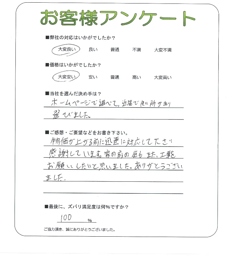手書きアンケート