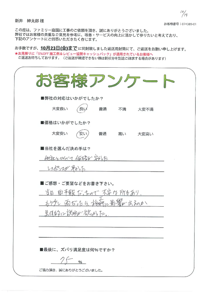 手書きアンケート