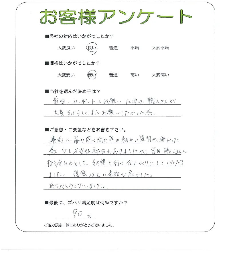 手書きアンケート
