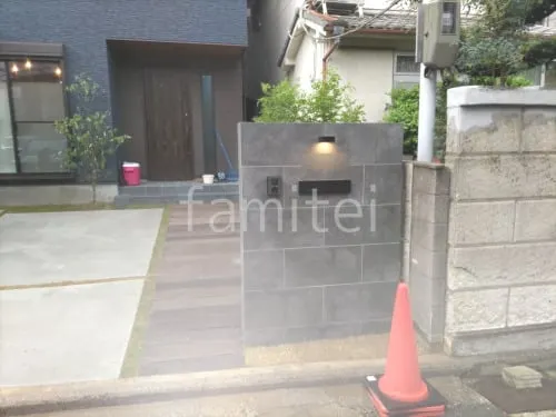 モダン門柱 壁タイル貼り タカショー セラレバンテ 郵便受けポスト LIXIL エクスポスト