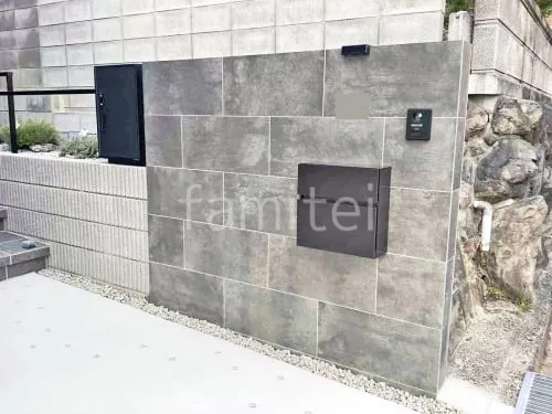 モダン門柱 壁タイル貼り タカショー セラレバンテ 郵便受けポスト YKKAP エクステリアポストT10型