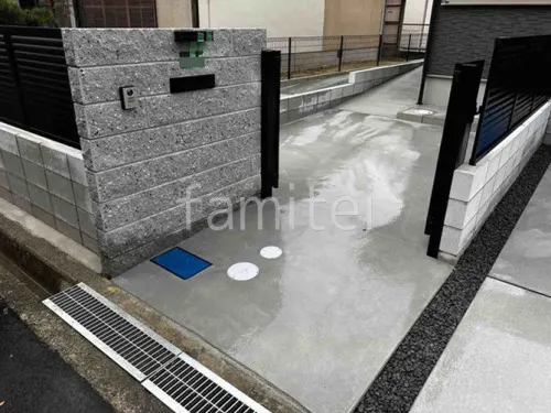 化粧ブロック門柱 ユニソン エリダ 郵便受けポスト LIXIL エクスポスト S-3型  表札 美濃クラフト MX-113-KZ 照明 LIXIL LPJ-16型
