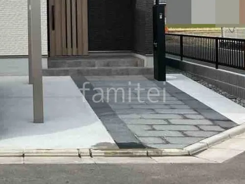 玄関アプローチ 床平板敷き 東洋工業 フラグペイブ お客様支給品 機能門柱 オスポール 取付