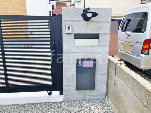 コンクリートブロック門柱 郵便受けポスト YKKAP エクステリアポストG3型 宅配ボックス 施主支給