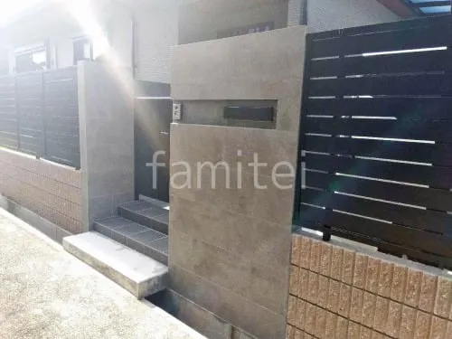 モダン門柱 壁タイル貼り タカショー セラレバンテ 郵便受けポスト YKKAP エクステリアポストG3型