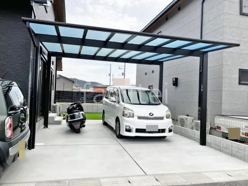 カーポート YKKAP エフルージュFIRST 横2台用(ワイド ツイン) F型フラット屋根 駐車場ガレージ床 土間コンクリート