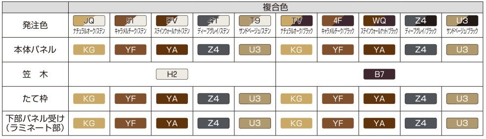 YKK　ルシアスウォール　HJ01型　カラーバリエーション