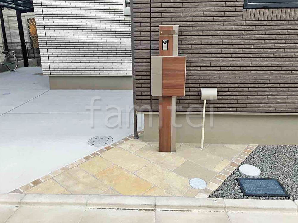 ピンコロ石　アプローチ　縁取り　施工例