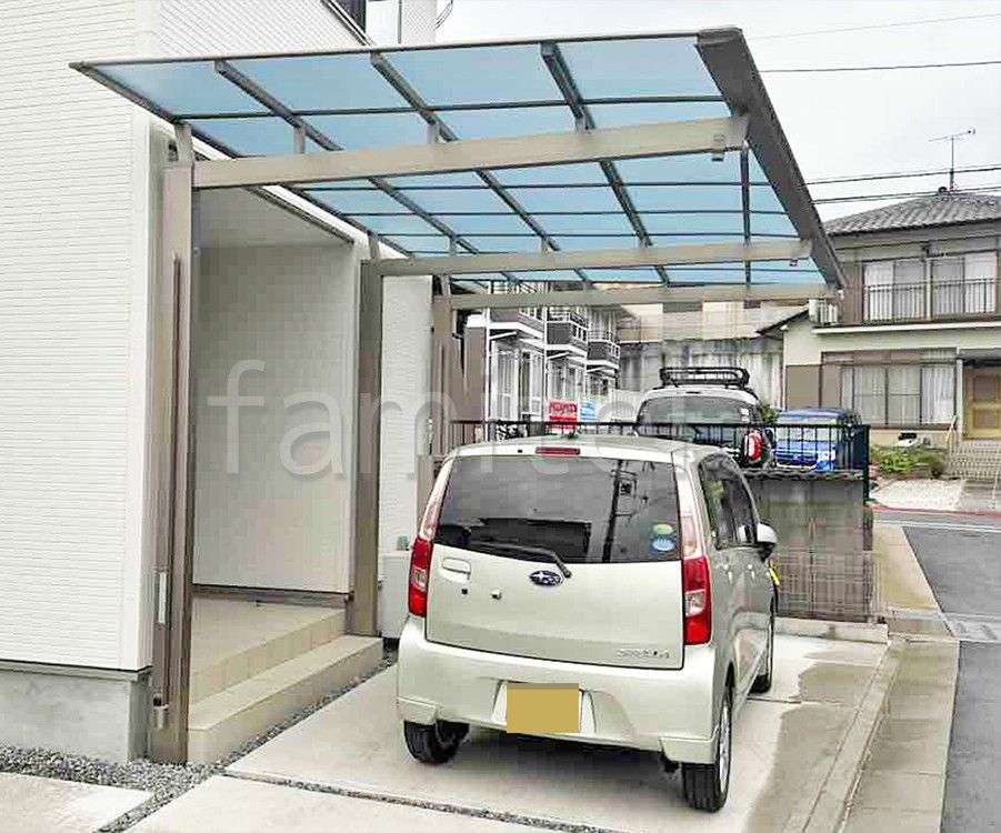 逆勾配カーポート　三協アルミ　ニューマイリッシュ　奥行台形　施工例