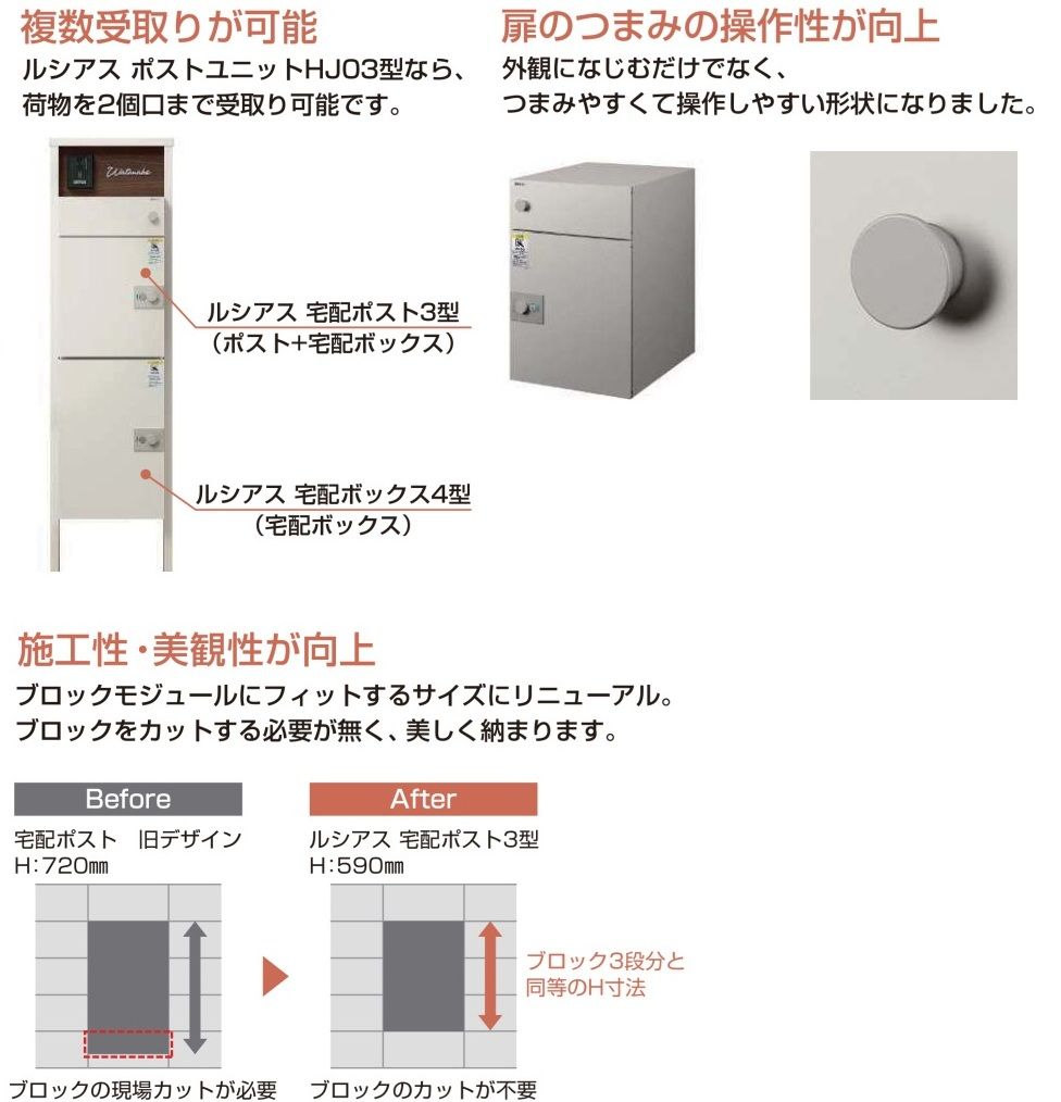 複数受け取り可能　扉のつまみの操作性　施工性向上
