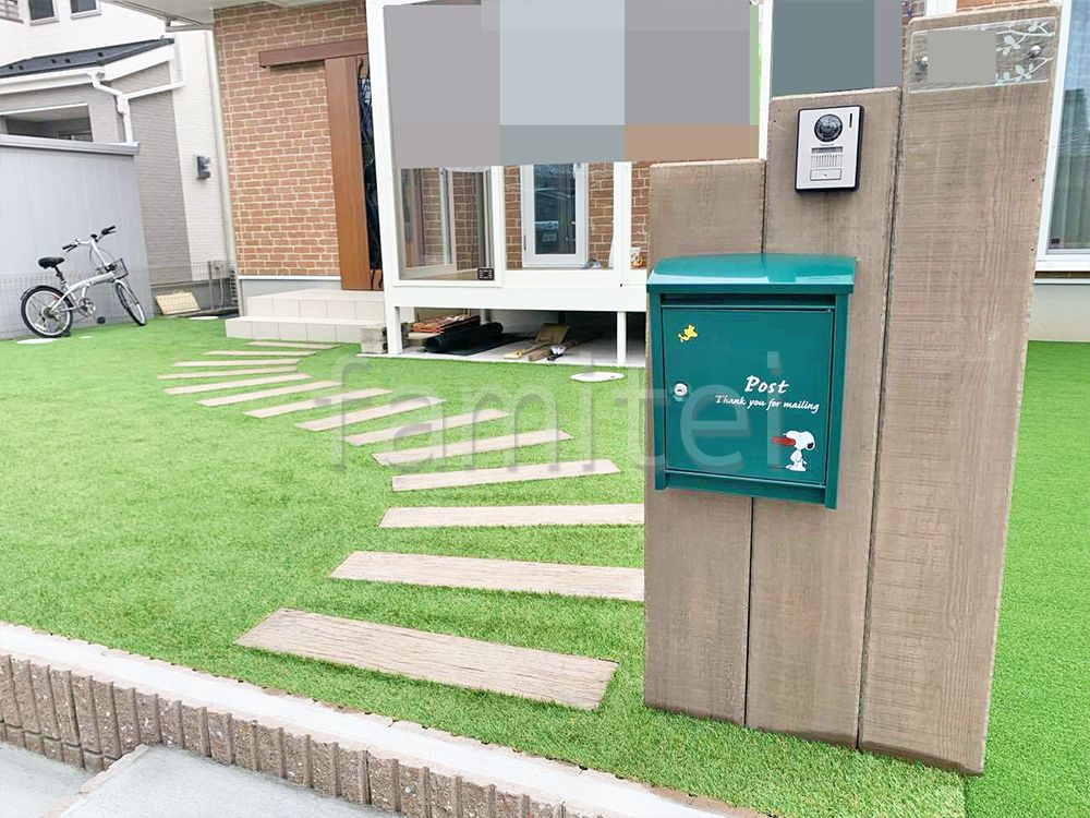 枕木門柱　枕木アプローチ　施工例