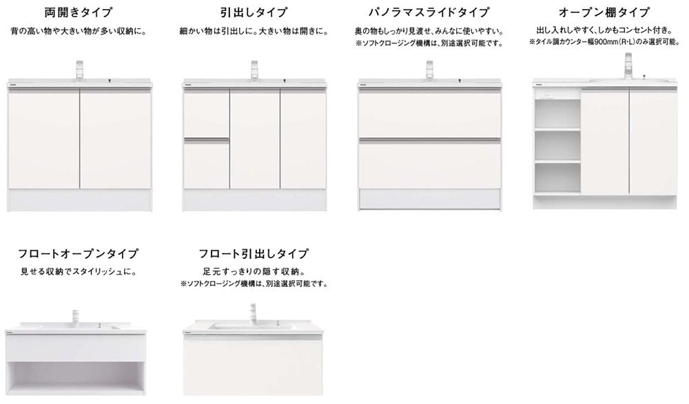 Panasonic　洗面台　シーライン　扉　ラインナップ