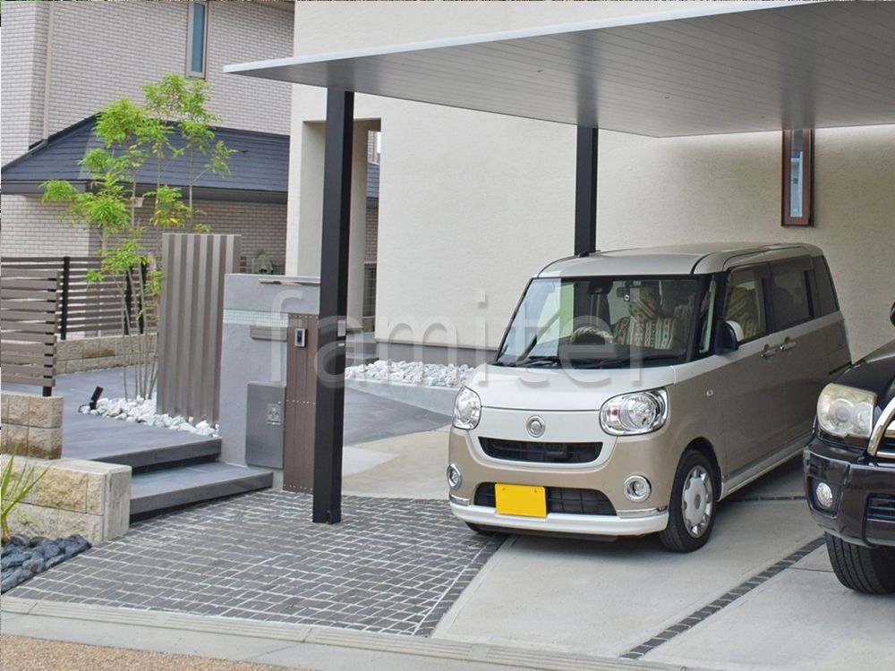 ピンコロ石敷き　門まわり　アプローチ　施工例