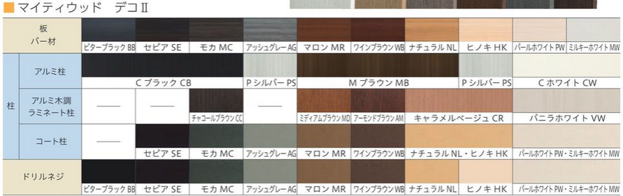 F&F　マイティウッド　デコII　カラーバリエーション