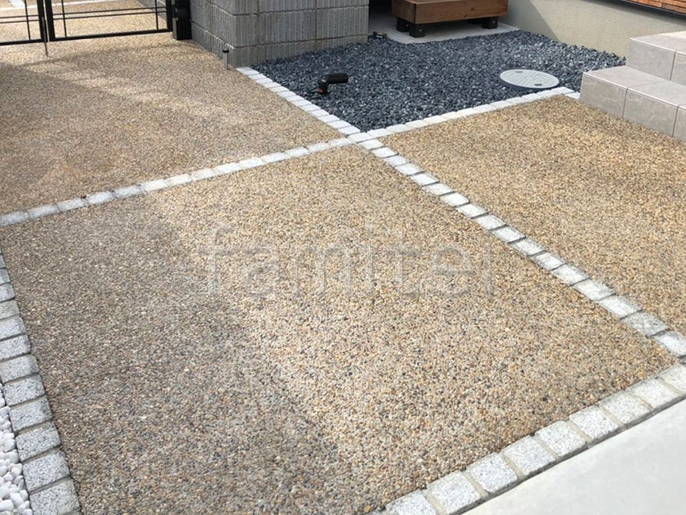 ピンコロ石　アプローチ　デザイン　施工例