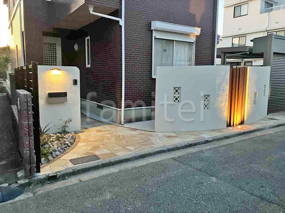 外構ライトアップ　表札灯　施工例