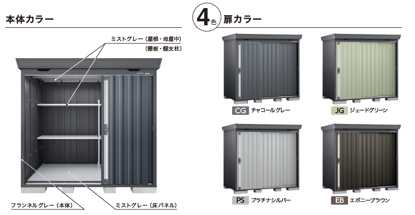 イナバ物置　フォルタ　カラーバリエーション