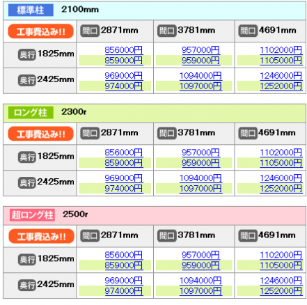 ガーデンルームZIMA 価格一覧