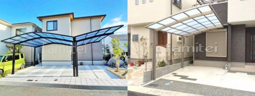 床のデザインがおしゃれな駐車場の施工例