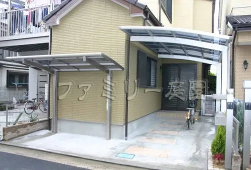 八尾市　車庫ガレージ　カーポート１台用　サイクルポート　自転車屋根