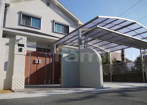 河内長野市　新築外構　クローズ　ウッドデッキ　テラス屋根