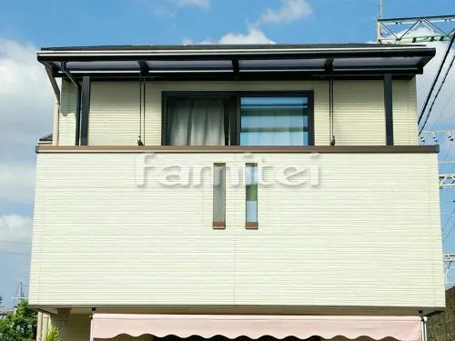 京都市 エクステリア工事 ベランダ屋根 フラットテラス屋根 2階用 Ｆ型フラット屋根