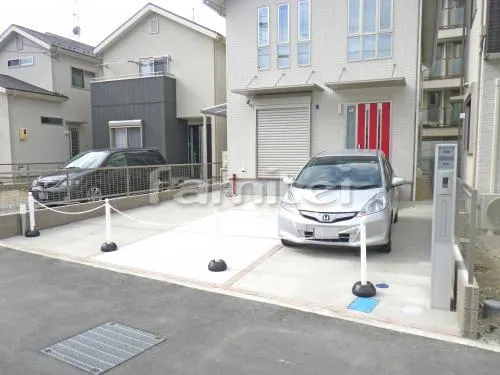 草津市 外構工事 機能門柱 駐車場ガレージまわり 土間コンクリート レンガ目地 照明 洗い場 雨除け屋根 境界フェンス